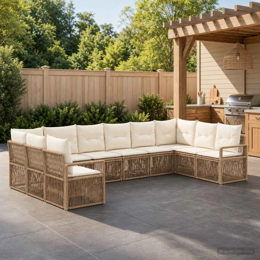 Ensemble de canapé de jardin 10 pcs Beige polyrotin