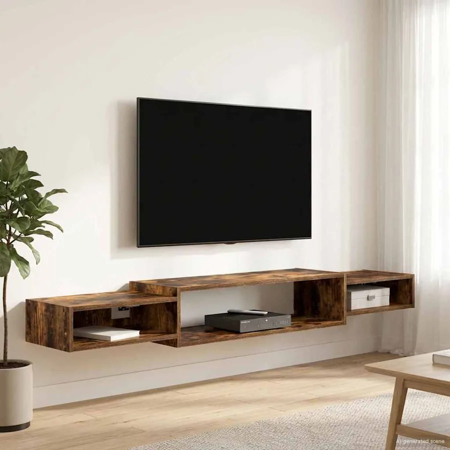 Meuble TV mural Montage mural Chêne fumé 180 x 28 x 21 cm - 4