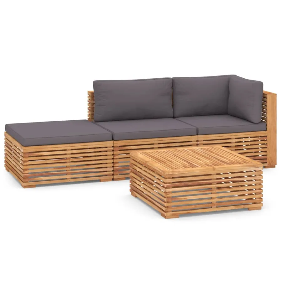 Salon de jardin 4 pcs avec coussin gris foncé Bois de teck - 2