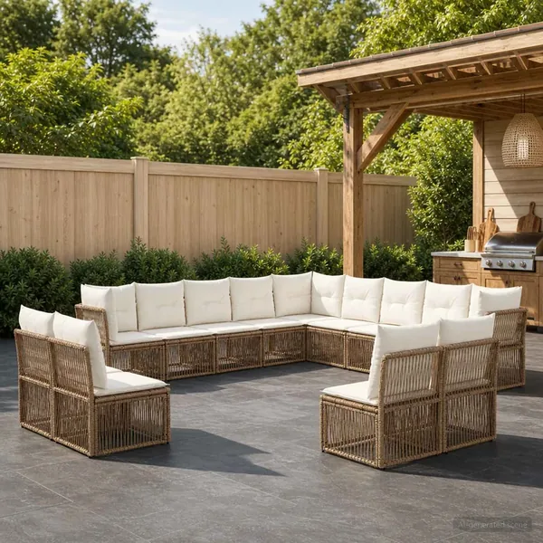 Ensemble de canapé de jardin 13 pcs Beige polyrotin