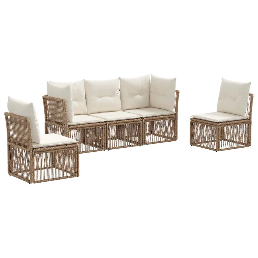 Ensemble de canapé de jardin 5 pcs Beige polyrotin