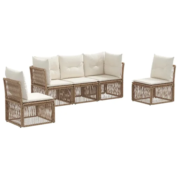 Ensemble de canapé de jardin 5 pcs Beige polyrotin