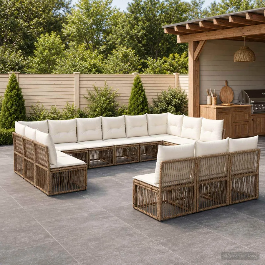Ensemble de canapé de jardin 13 pcs Beige polyrotin