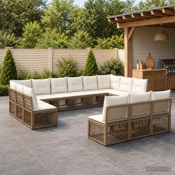 Ensemble de canapé de jardin 13 pcs Beige polyrotin