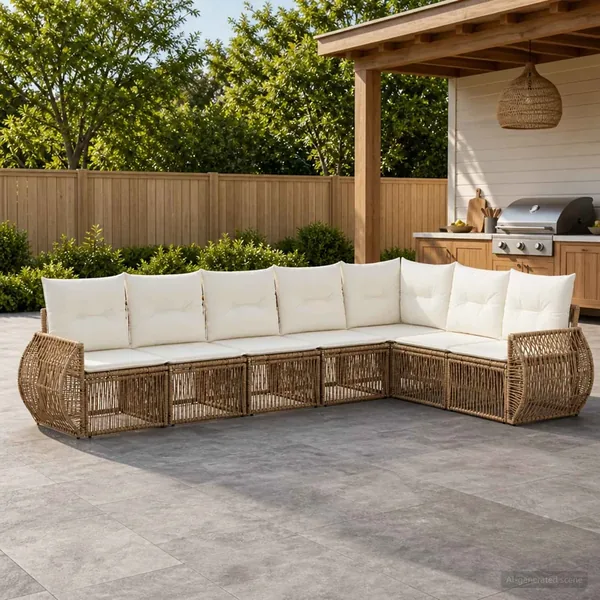 Ensemble de canapé de jardin 7 pcs Beige et blanc crème