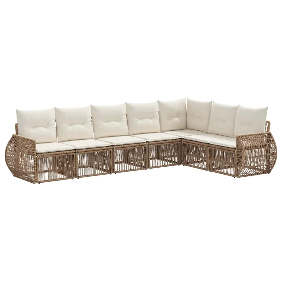 Ensemble de canapé de jardin 7 pcs Beige et blanc crème - 2