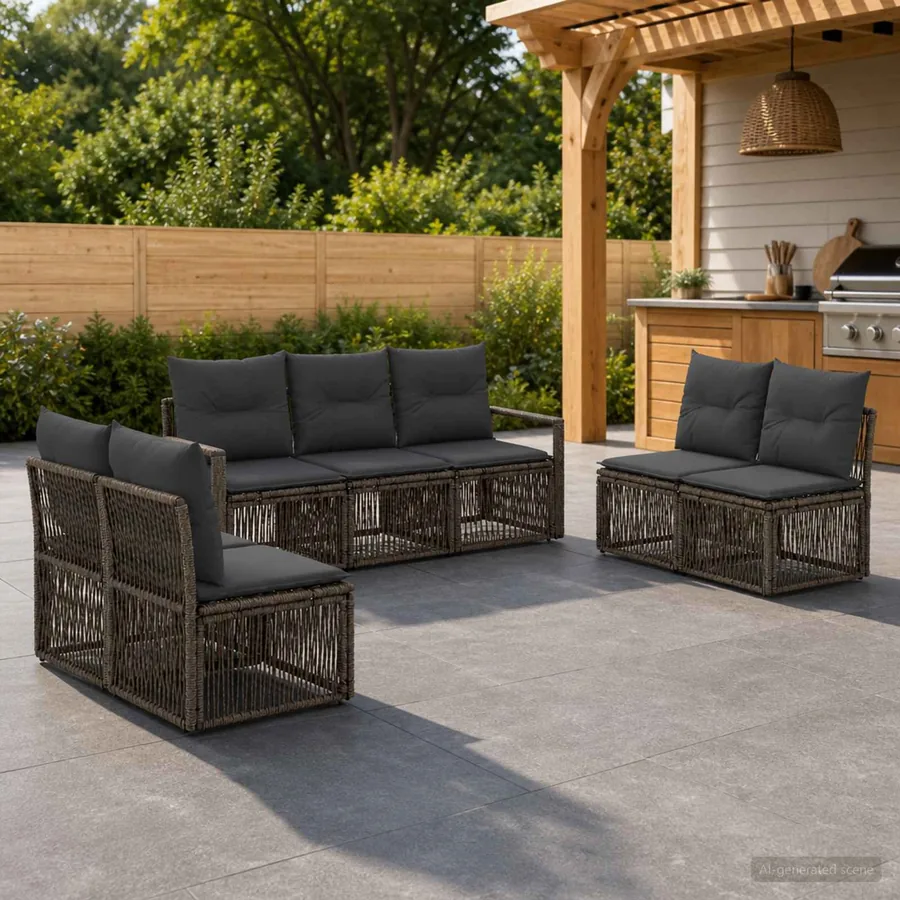 Ensemble de canapé de jardin 7 pcs Gris polyrotin
