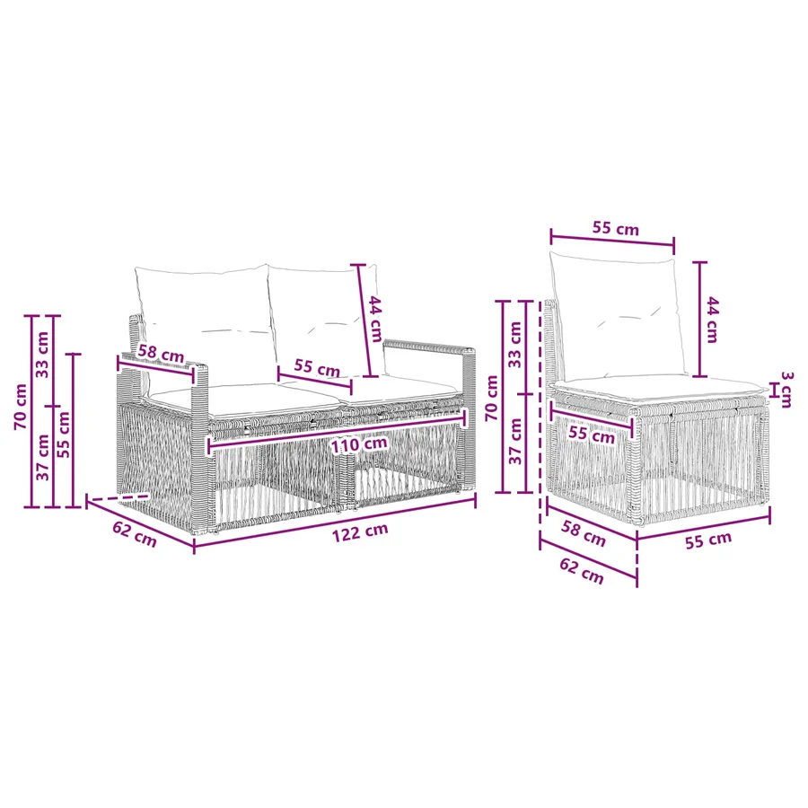 Ensemble de canapé de jardin 7 pcs Gris polyrotin - 8