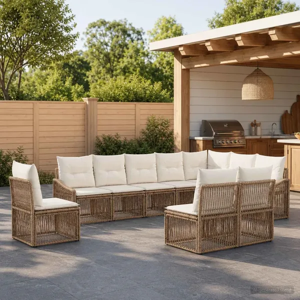 Ensemble de canapé de jardin 10 pcs Beige polyrotin