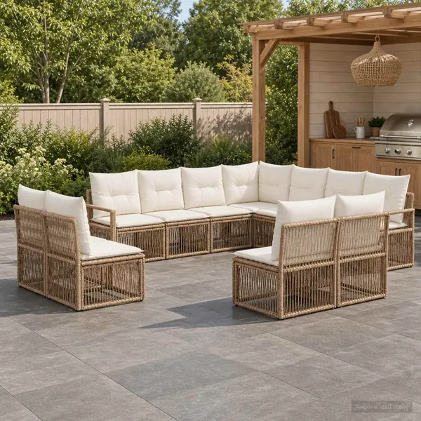 Ensemble de canapé de jardin 11 pcs Beige polyrotin