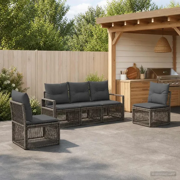 Ensemble de canapé de jardin 5 pcs Gris polyrotin
