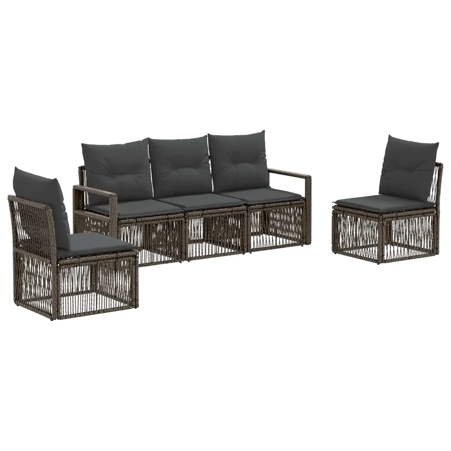 Ensemble de canapé de jardin 5 pcs Gris polyrotin - 2