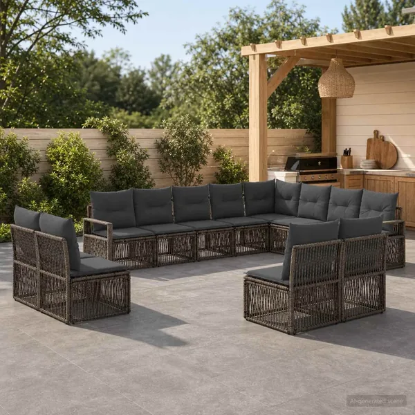 Ensemble de canapé de jardin 12 pcs Gris polyrotin