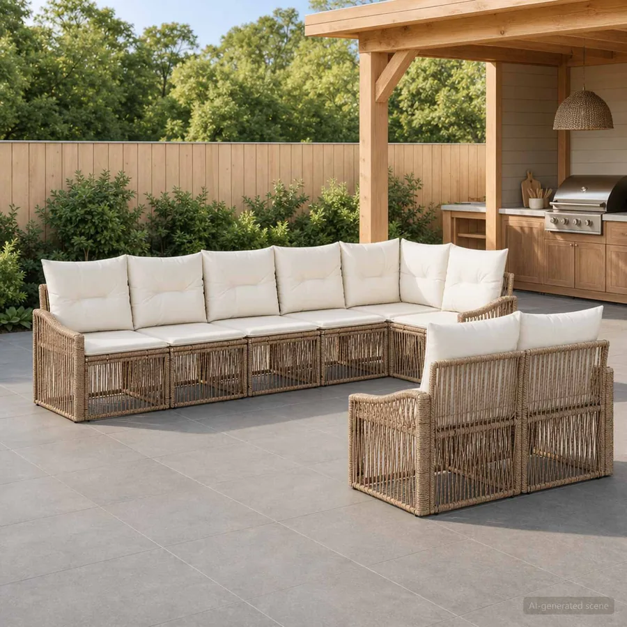 Ensemble de canapé de jardin 8 pcs Beige polyrotin