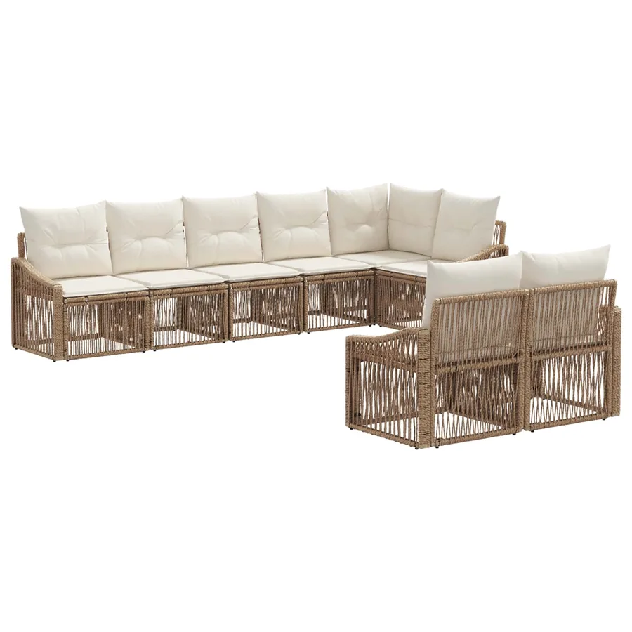 Ensemble de canapé de jardin 8 pcs Beige polyrotin - 2