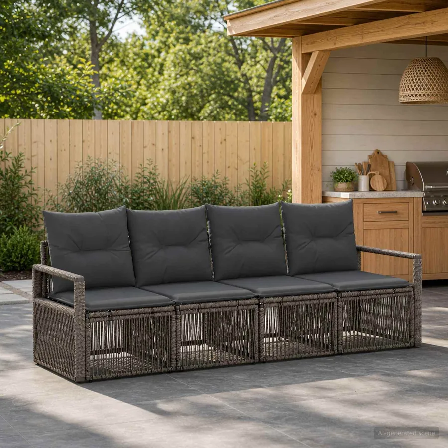 Ensemble de canapé de jardin 4 pcs Gris polyrotin
