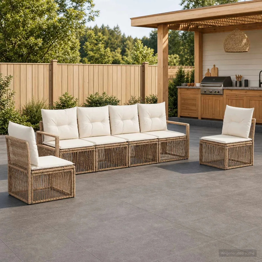 Ensemble de canapé de jardin 6 pcs Beige polyrotin