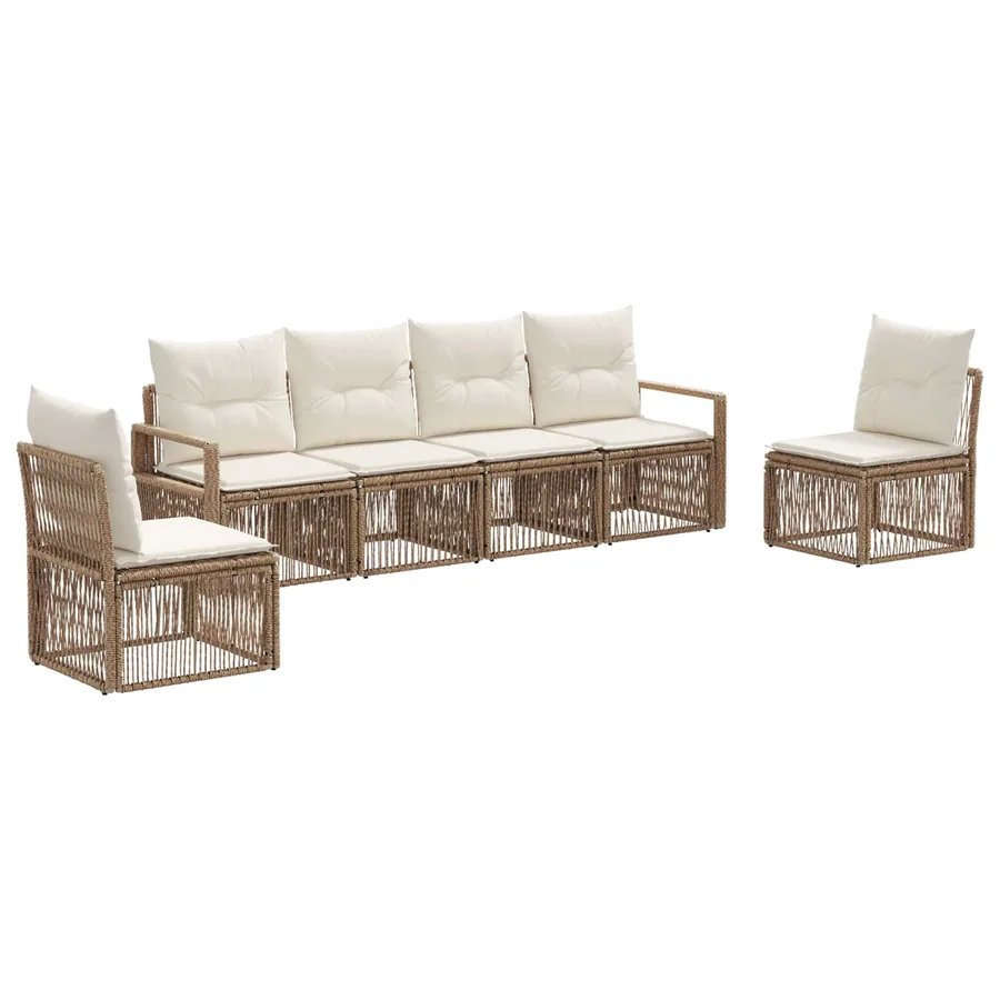 Ensemble de canapé de jardin 6 pcs Beige polyrotin - 2