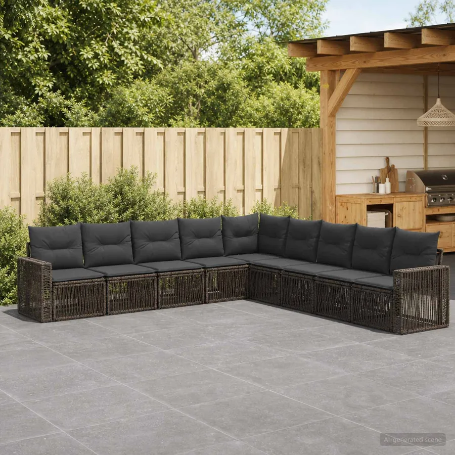 Ensemble de canapé de jardin 9 pcs Gris et Gris foncé polyrotin