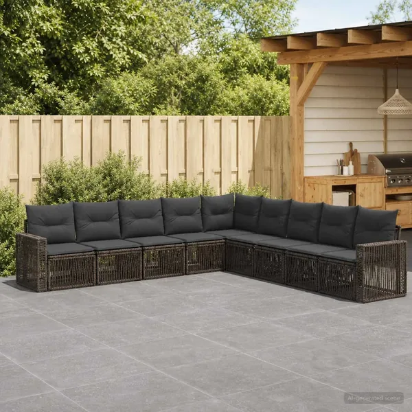 Ensemble de canapé de jardin 9 pcs Gris et Gris foncé polyrotin