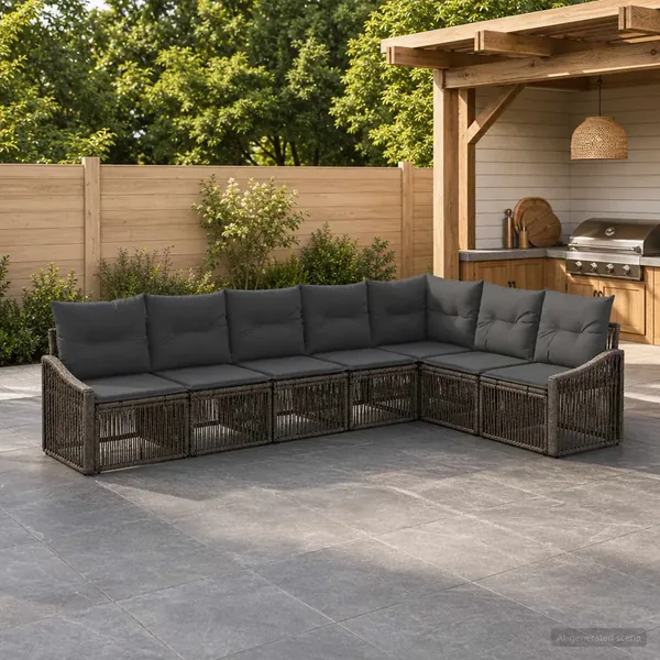 Ensemble de canapé de jardin 7 pcs Gris polyrotin