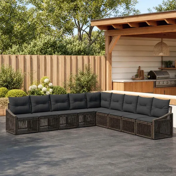 Ensemble de canapé de jardin 9 pcs Gris polyrotin
