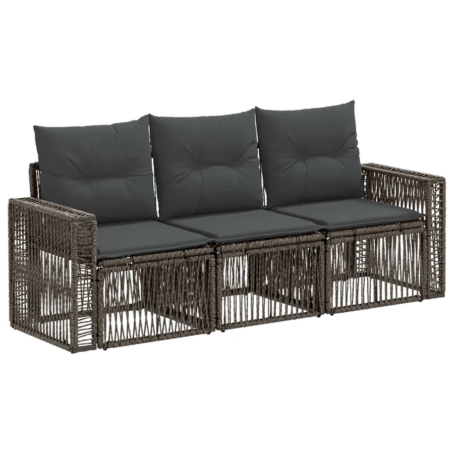 Ensemble de canapé de jardin 3 pcs Gris et Gris foncé polyrotin