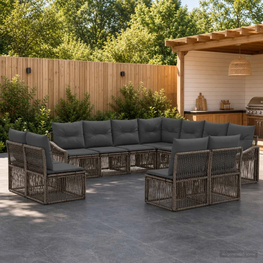 Ensemble de canapé de jardin 11 pcs Gris polyrotin