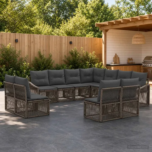 Ensemble de canapé de jardin 11 pcs Gris polyrotin