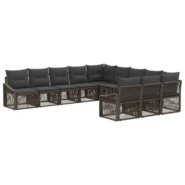 Ensemble de canapé de jardin 11 pcs Gris polyrotin