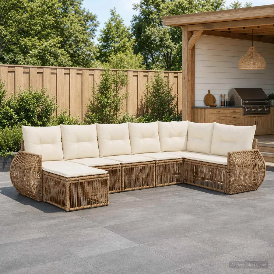 Ensemble de canapé de jardin 8 pcs Beige et blanc crème