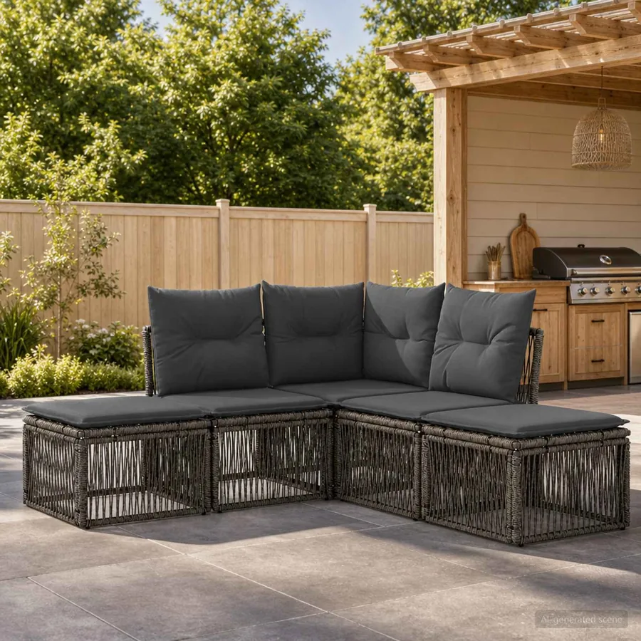 Ensemble de canapé de jardin 5 pcs Gris polyrotin