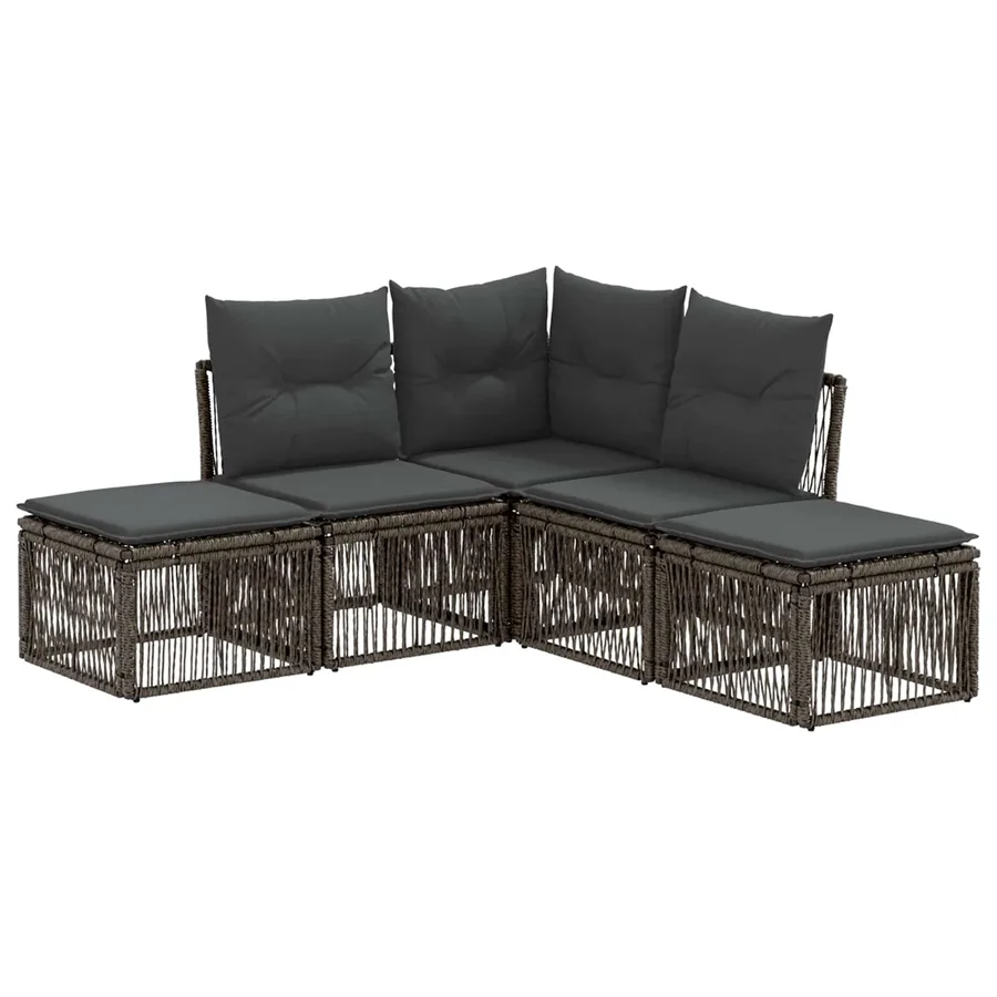 Ensemble de canapé de jardin 5 pcs Gris polyrotin - 2