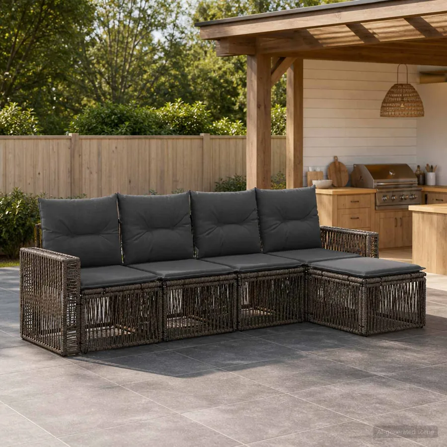 Ensemble de canapé de jardin 5 pcs Gris et Gris foncé polyrotin