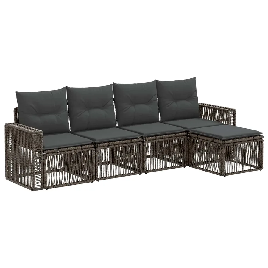 Ensemble de canapé de jardin 5 pcs Gris et Gris foncé polyrotin - 2