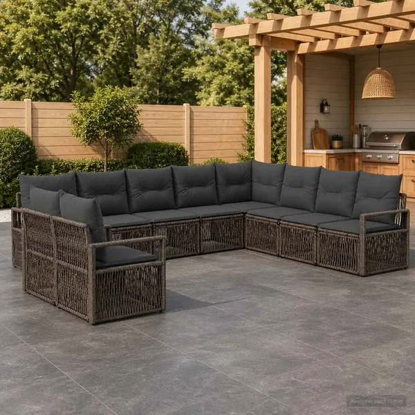 Ensemble de canapé de jardin 10 pcs Gris polyrotin