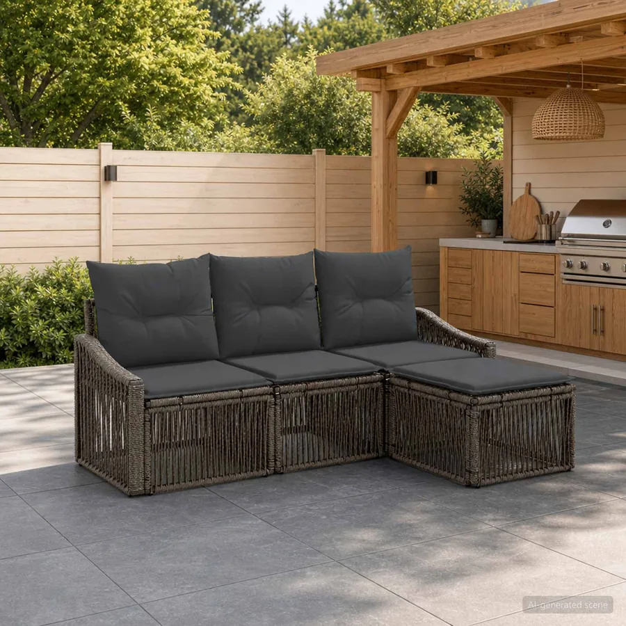 Ensemble de canapé de jardin 4 pcs Gris polyrotin