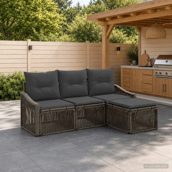 Ensemble de canapé de jardin 4 pcs Gris polyrotin