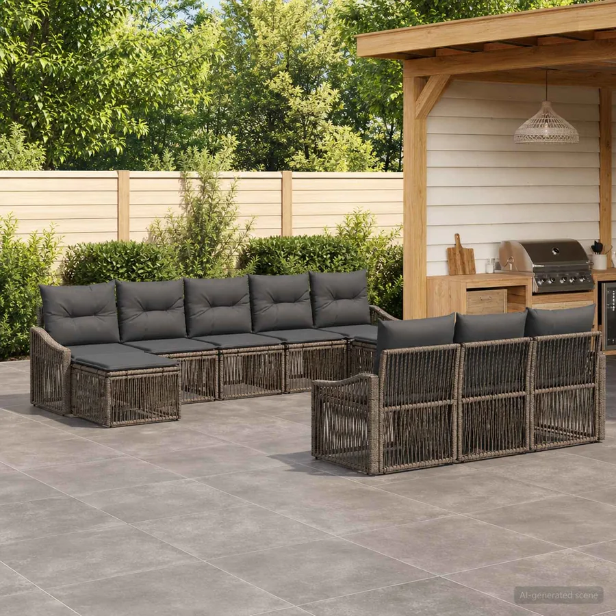 Ensemble de canapé de jardin 10 pcs Gris polyrotin