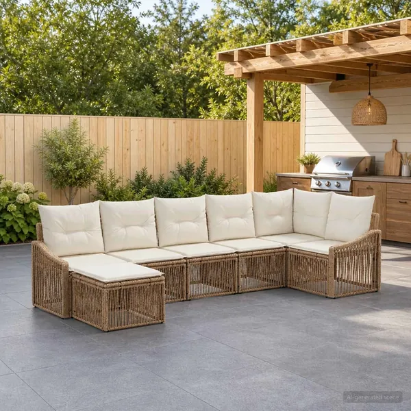 Ensemble de canapé de jardin 7 pcs Beige polyrotin