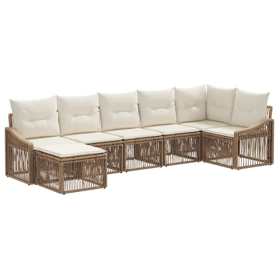 Ensemble de canapé de jardin 7 pcs Beige polyrotin - 2