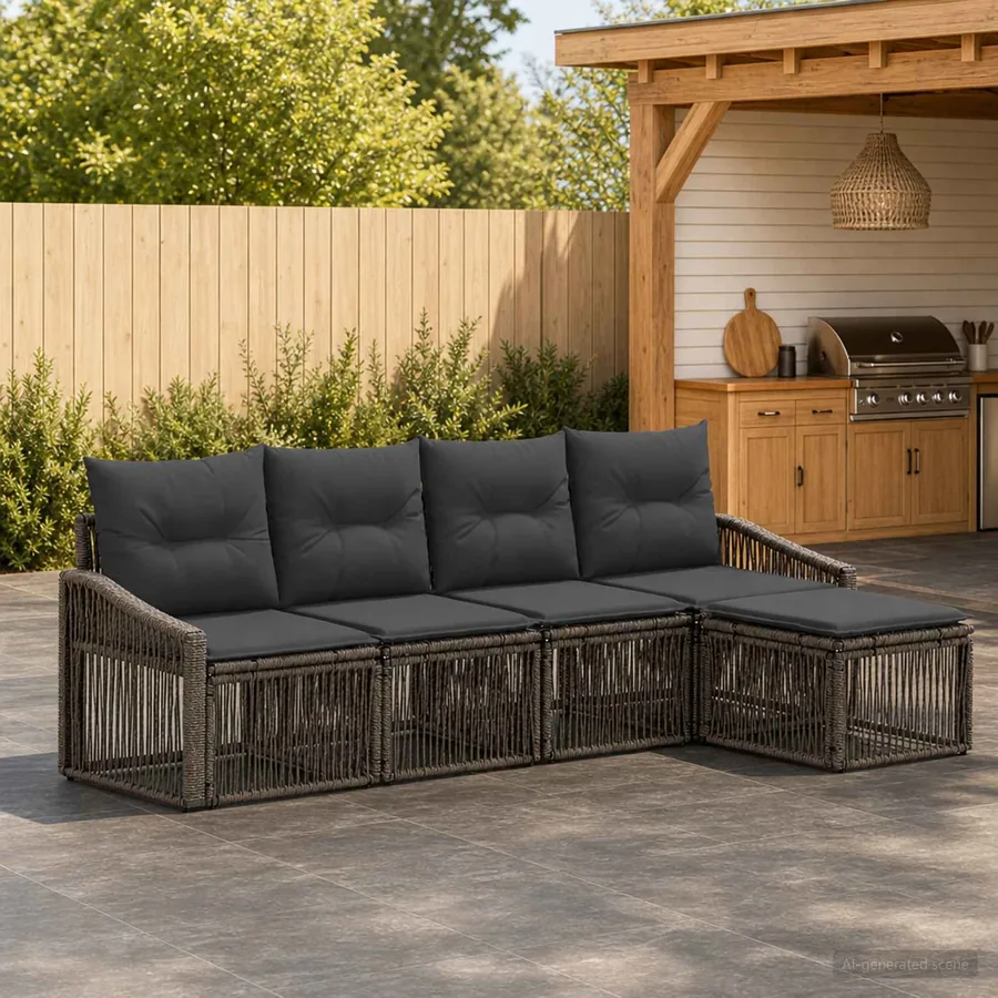 Ensemble de canapé de jardin 5 pcs Gris polyrotin