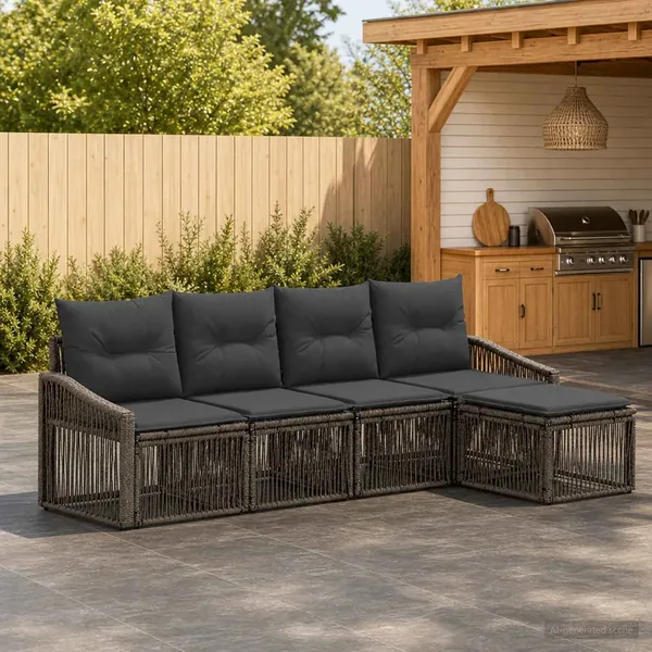Ensemble de canapé de jardin 5 pcs Gris polyrotin
