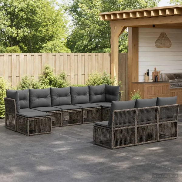 Ensemble de canapé de jardin 10 pcs Gris polyrotin