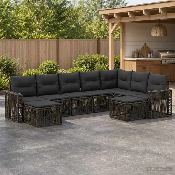 Ensemble de canapé de jardin 9 pcs Gris et Gris foncé polyrotin