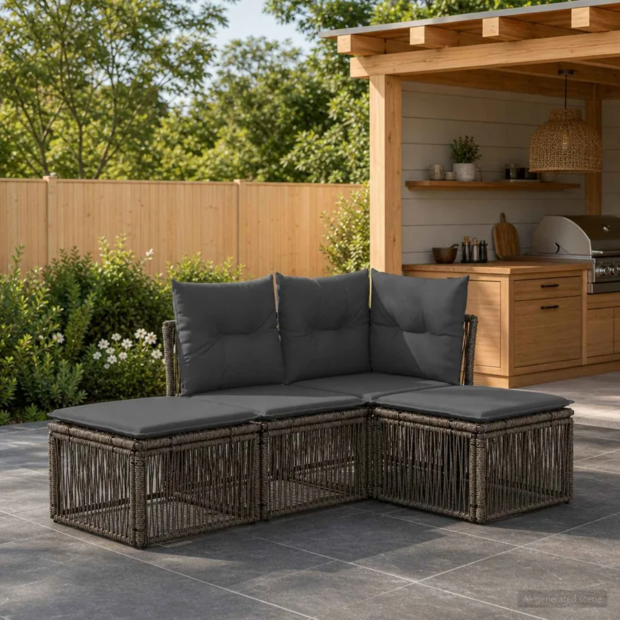 Ensemble de canapé de jardin 4 pcs Gris polyrotin