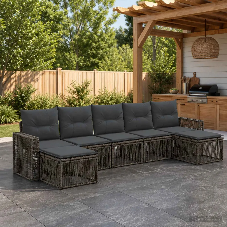 Ensemble de canapé de jardin 7 pcs Gris et Gris foncé polyrotin