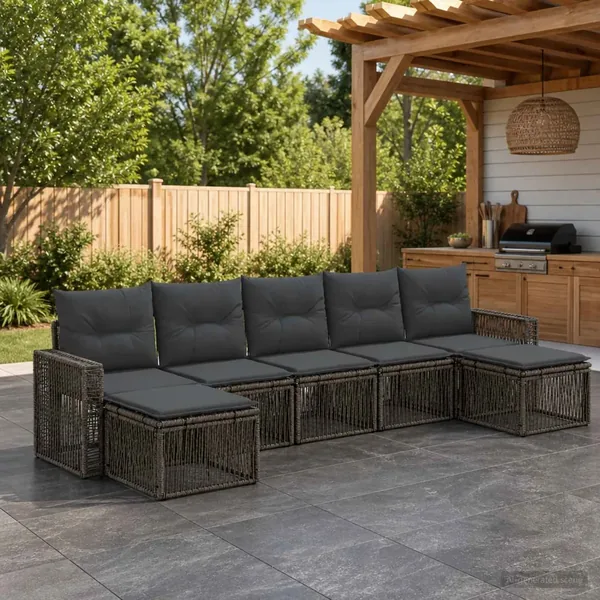 Ensemble de canapé de jardin 7 pcs Gris et Gris foncé polyrotin