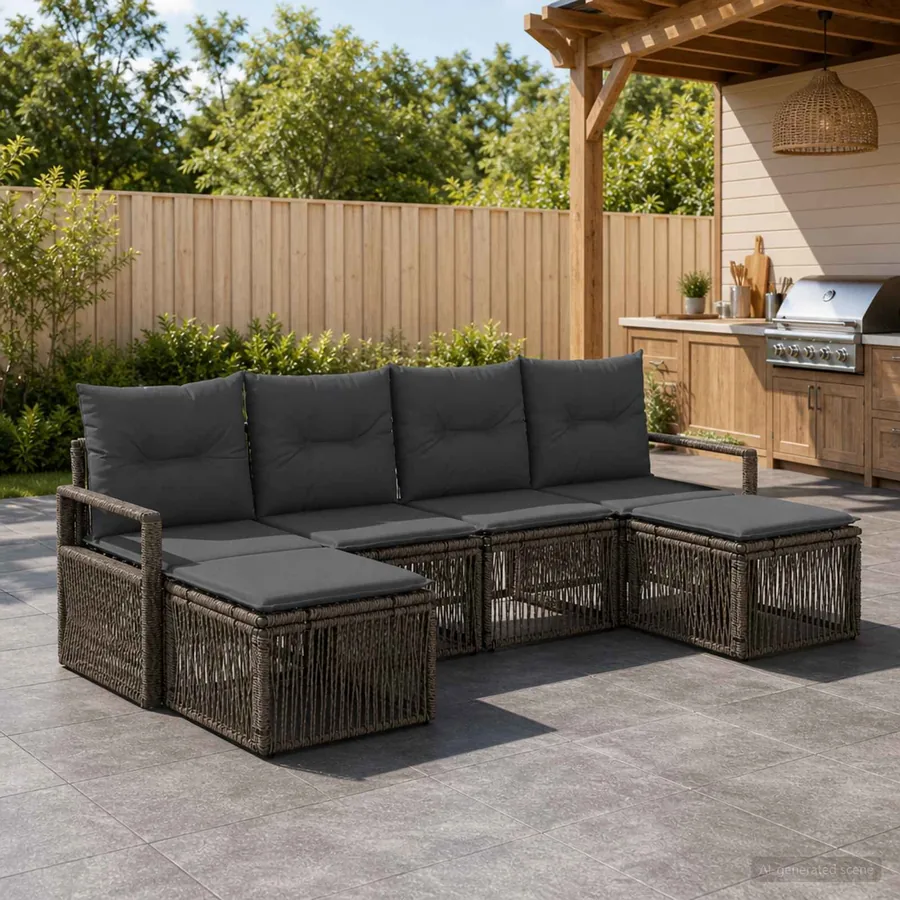 Ensemble de canapé de jardin 6 pcs Gris polyrotin