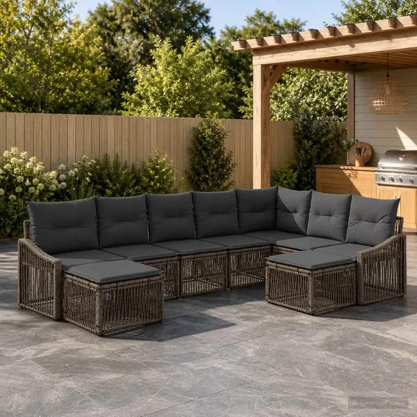 Ensemble de canapé de jardin 9 pcs Gris polyrotin